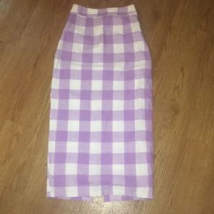 Calf length high waist purple check skirt